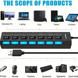 High Speed 4/7 Ports USB HUB 2.0 Adapter Expander Multi USB Splitter Multiple Extender with LED Lamp Switch for PC Laptop.