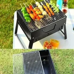 BBQ Grill Machine Portable Barbecue Stove Charcoal BBQ Grill Patio Camping Picnic Burner Foldable Black Steel Stove Portable Simple Barbecue Stove -Bl
