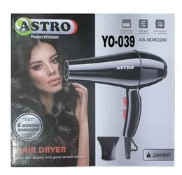 Astro YO-039 Professional Hair Dryer 2000W – Hot & Cold Air, Multiple Speed Settings