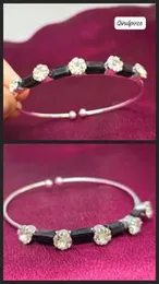 Adjustable Silver Sabona Bracelet with Black and Crystal Stones for Women