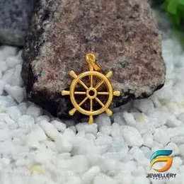 Gold Plated  Yellow 3d Ships Wheel Charm Pendant for Women.