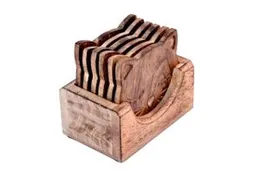 Kesha Woodkraft Wooden Handcrafted Owl Design Coasters for Drinks-Hot & Cold/Wooden Coaster Sets with Holder/Dining, Tea & Coffee Table Decora