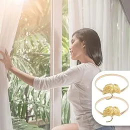 Trexee 2 Pcs Gold Ginkgo Curtain Tiebacks Aluminium Alloy Adjustable Spring Design Curtain Holdback Curtain Ties for Drapes Curtain Holder Carving Des