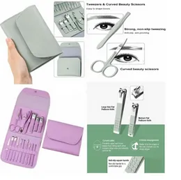 Professional Manicure Pedicure Set 16 PCS Stainless Steel Grooming Kit with Leather Case