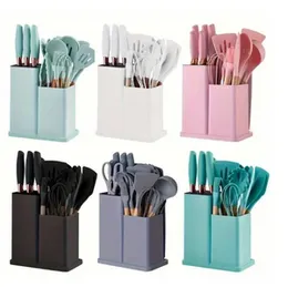 19Pcs Silicone Kitchen Utensils Set with Holder – Heat Resistant Cooking Tools with Wooden Handles for Nonstick Cookware