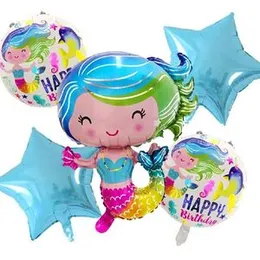 5 Pcs Foil Ballons Little Mermaid Birthday Party Decorating