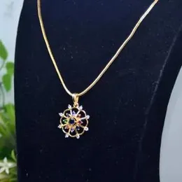 Gold Plated 2.2mm Fox Chain With Diamond And Ruby Pendant With Colour Stone For Women.