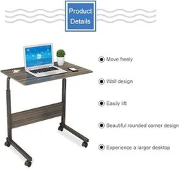 Adjustable Height (60 x 40cm),Folding Laptop Table for Computer Gaming, Writing, Student and Home Office Organization ,Rolling Laptop Table Over Sofa
