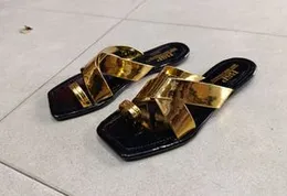 Ladies Gold Colour Flat Slippers
