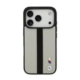 BMW Magsafe PU Perforated Stripes Leather Case for iPhone 17 Pro / 17 Pro Max – Grey/Black