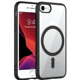 IPhone 7 / 8 / Se 2022 Magsafe Black Magnetic Lens Protection Stand Phone Case For iPhone 7 / 8 / Se 2022 Camera protection Clear Transparent back Cov