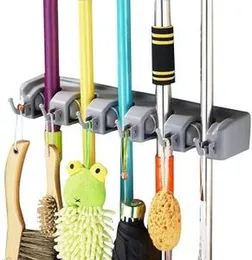 Wall Mounted Broom and Mop Holder – 5 Slot, 6 Hook Tool Organizer Rack for Garage, Kitchen, Garden & Home Storage Solutions Hooks