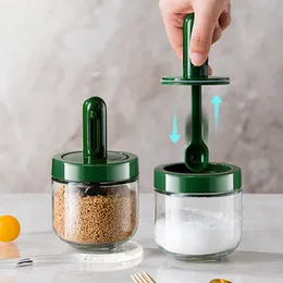 Glass Spice Box Spoon Lid Integrated Spice Jar Combination Seasoning Jar Kitchen Supplies Salt Shaker Oil Bottle Seasoning tool