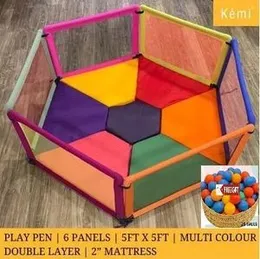 Baby Play Pen with 2 Inch Mattress 6 Panel Play Pen with 25 Balls Baby Safety First Play pen Sturdy Frame 6ft Panels|.