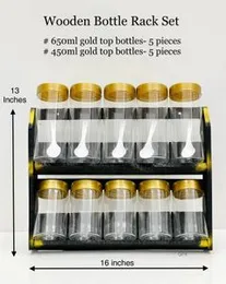 Best Quality Wooden Spice Bottle Rack with 12 Spice Bottles (450ml and 650ml)