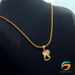 Gold Plated Chain With Pendant 18/24 inch 02MM Fox Chain with Double Heart Pendant Necklace for Ladies & Girl,