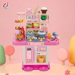 Pretend Play Preschool Kitchen Food Toys Music Lights Simulation Real Kitchen Toy Play Kids Cooking Set (0529)