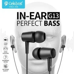 Celebrat G13 Wired Stereo Earphones | In-Ear Headphones with Built-in Microphone & Control Button | 3.5mm Jack | Active Noise Cancellation – White