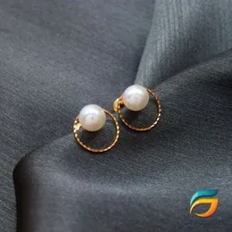 Round Earrings For Women Gold Plated Stud Earrings With Pearl.