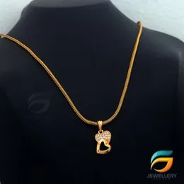 Gold Plated Chain With Pendant 18/24 inch 02MM Fox Chain with Double Heart Pendant Necklace for Ladies & Girl-60cm
