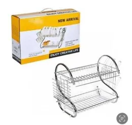 2 Tier S-Shaped Dish Bowl Drainer Storage Rack Kitchen Dish Drying Rack with Drain Basket Countertop Dinnerware Organizer Drainb