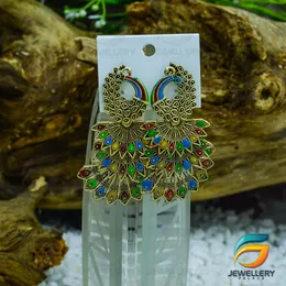 Gold Plated Earring Gold Bridal Colourful 3 Step Peacock Metal Dengal  Earring for Women.