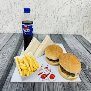 Sandwich 2pcs Burgers French Fries & Pepsi Meal For 2