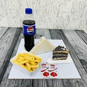Sandwich Chocolate Pastry French Fries & Pepsi