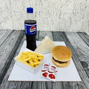 Sandwich Burger French Fries & Pepsi