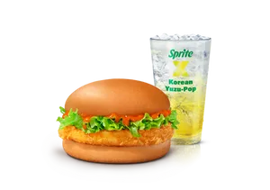 Korean Chicken Surprise Burger + Korean Yuzu-Pop Sprite