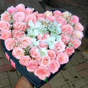 50 Pink Roses & White Orchids in Black Wardrobe Box