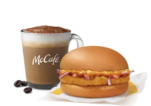 Chicken Surprise Burger + Cappuccino