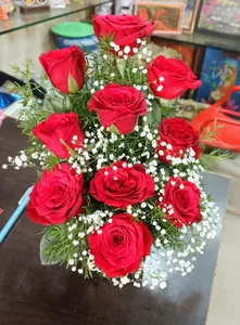 Red Roses With Glass Vas