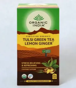 Organic India Tulsi Green Tea Bag Lemon Ginger