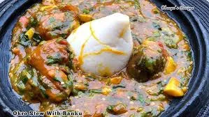 Banku with okro soup(cow meat)