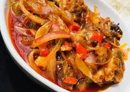 Shredded fish with onion sauce