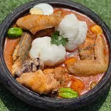 Rice balls n chicken/meat or fish ground nut soup