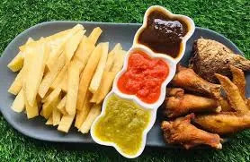 Yam chips and chicken wings