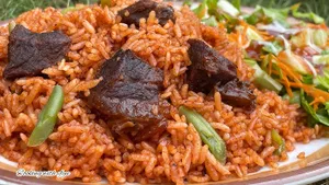 Beef jollof with vegetable