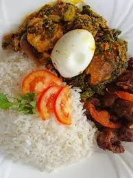 Plain Rice With Kontmire Stew