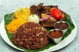 Waakye, veggies with fish or meat