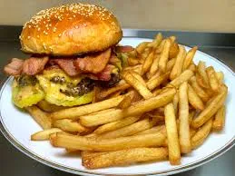 Double meat burger with fries