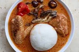 Rice Ball with Groundnut Soup( chicken & wele)