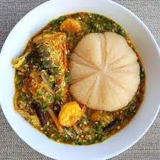 Banku with Ademe Soup – Fish, Wele & crab and Salted beef