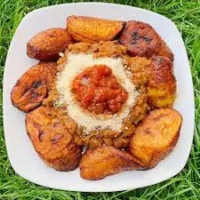 Beans with plantain and gari