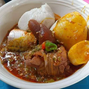 Banku with okro soup and Chicken