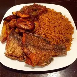 Jollof rice with fried fish