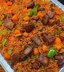 Assorted jollof rice for vegan and meat lovers.
