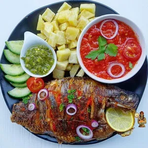 Fried Yam With Grilled grouper