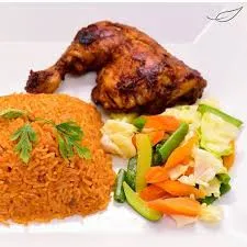 Grilled chicken with jollof rice
